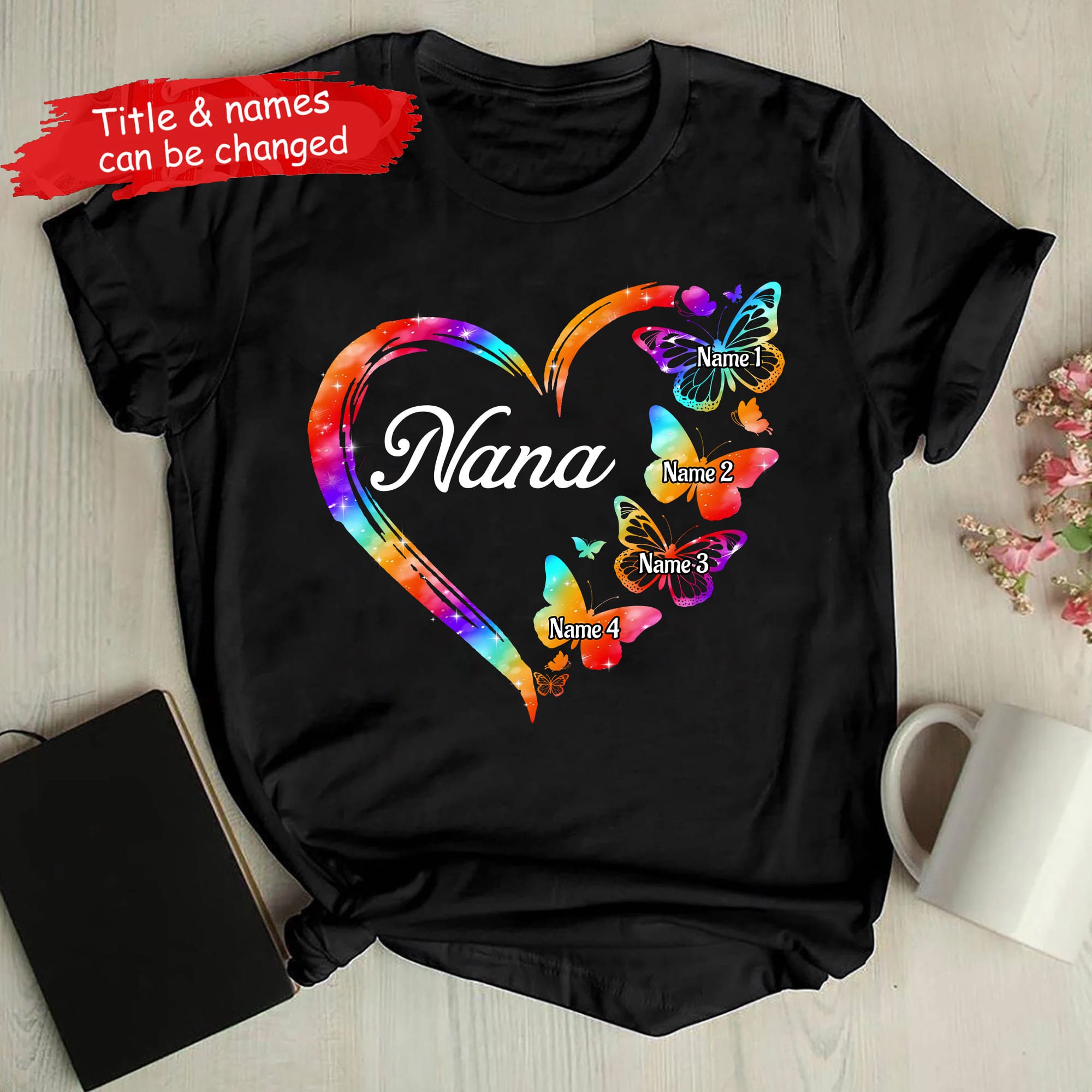 Personalized Grandchildren Grandma Butterfly Heart Shirt