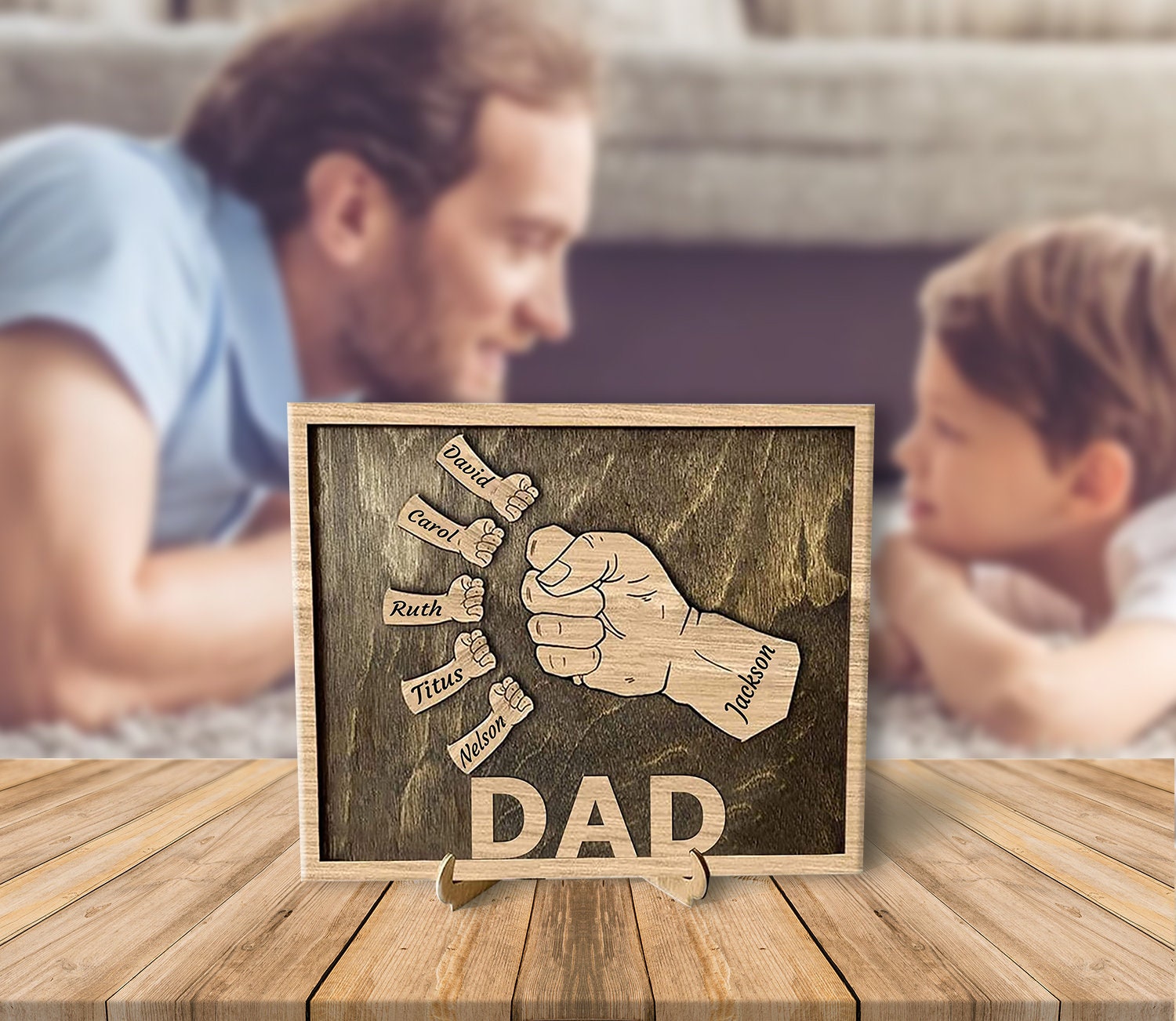  Personalized Fist Bump Sign Home Decor Wood Frame for Father's Day