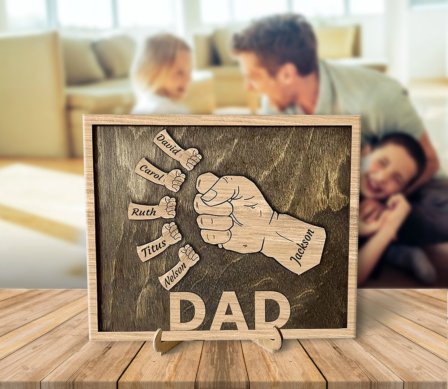  Personalized Fist Bump Sign Home Decor Wood Frame for Father's Day