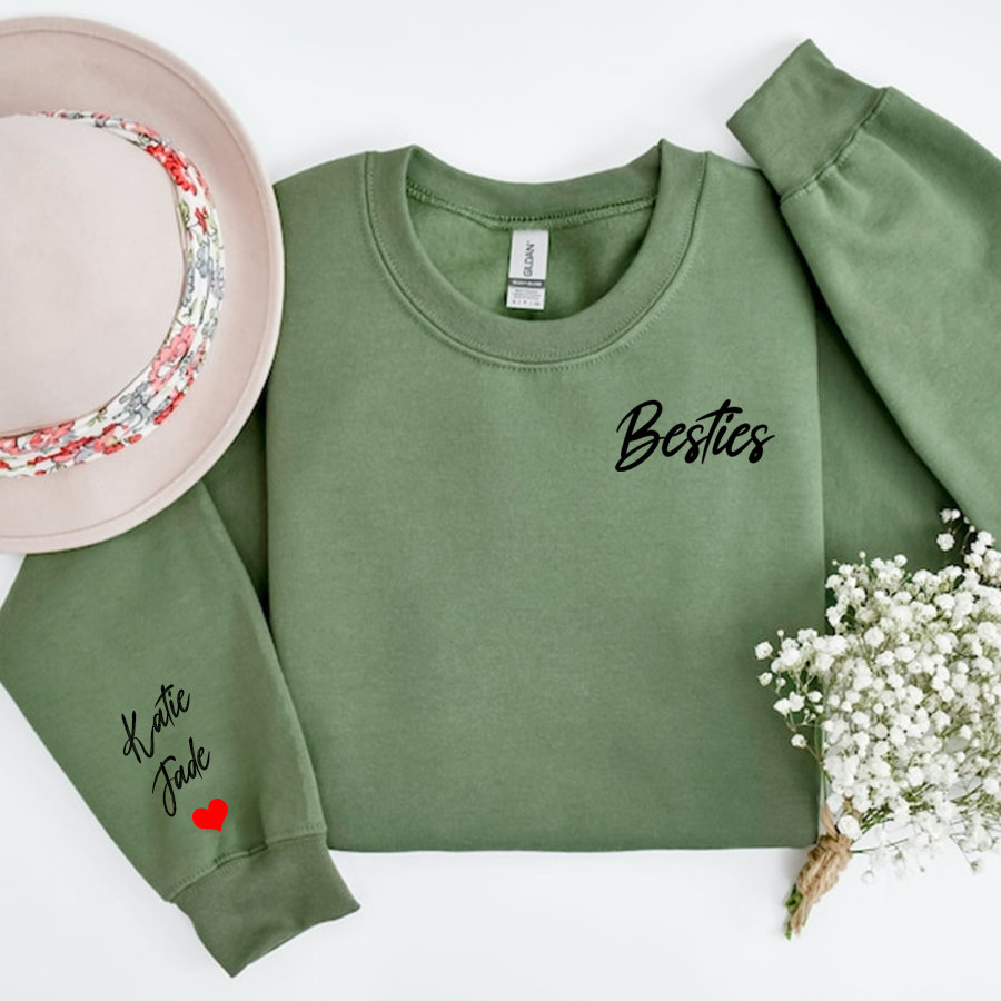 [Copy]Personalized Besties Sweatshirt, Custom Best Friend Sweatshirt with Name on Sleeve