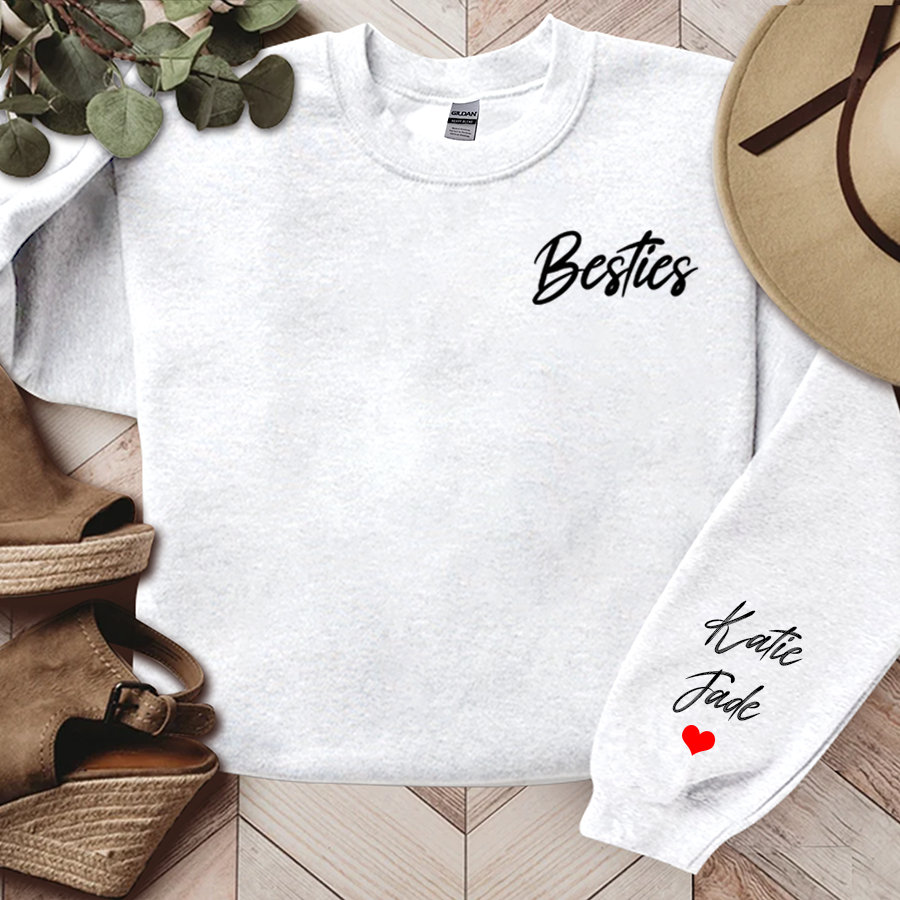 [Copy]Personalized Besties Sweatshirt, Custom Best Friend Sweatshirt with Name on Sleeve