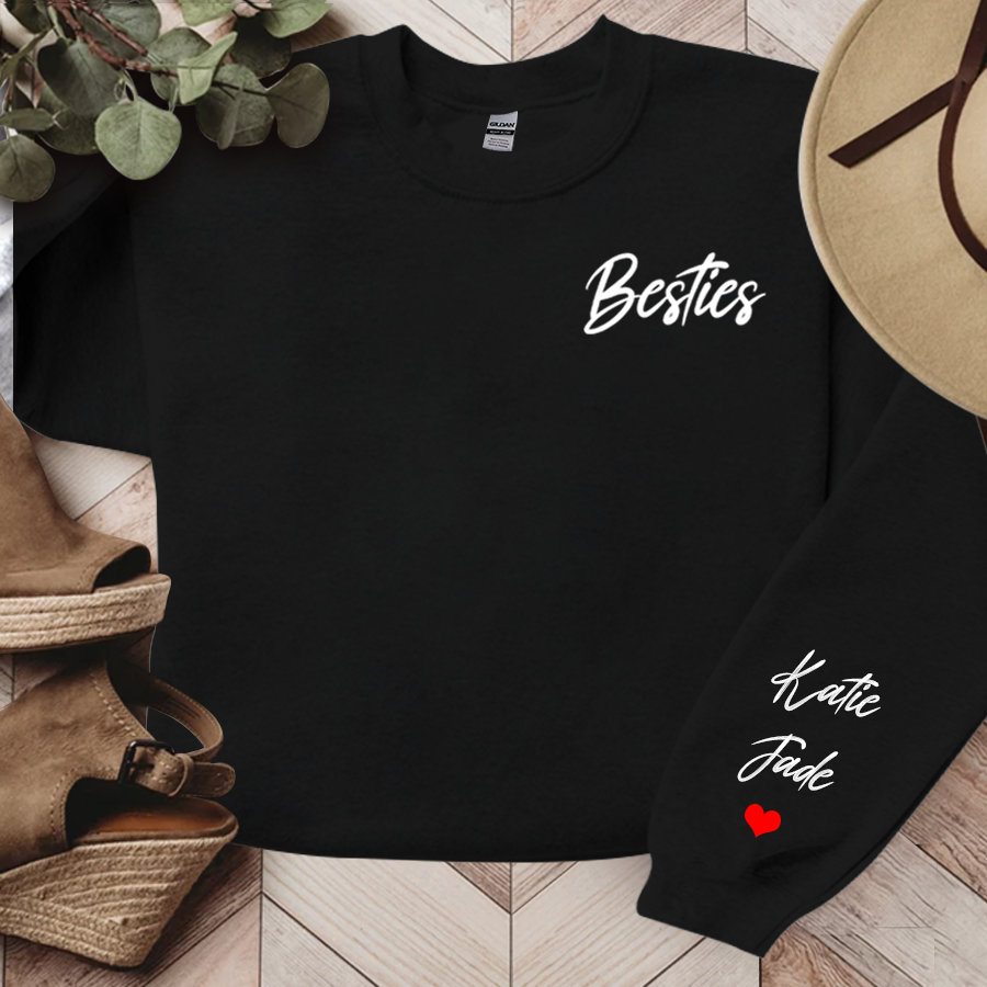 [Copy]Personalized Besties Sweatshirt, Custom Best Friend Sweatshirt with Name on Sleeve