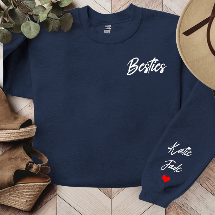 [Copy]Personalized Besties Sweatshirt, Custom Best Friend Sweatshirt with Name on Sleeve
