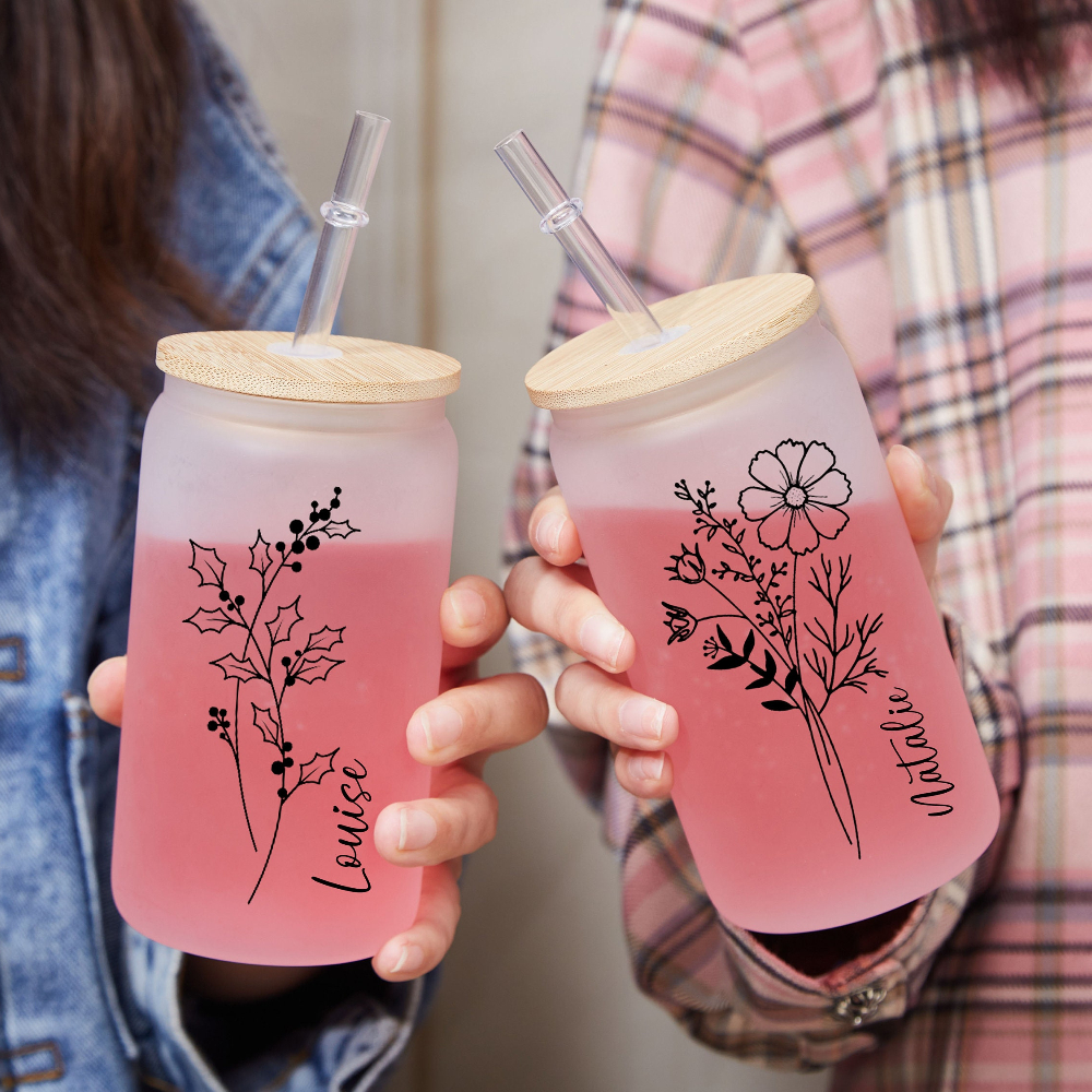 Personalized Birth Flower Cup With Name For Coffee Or Tea Lover