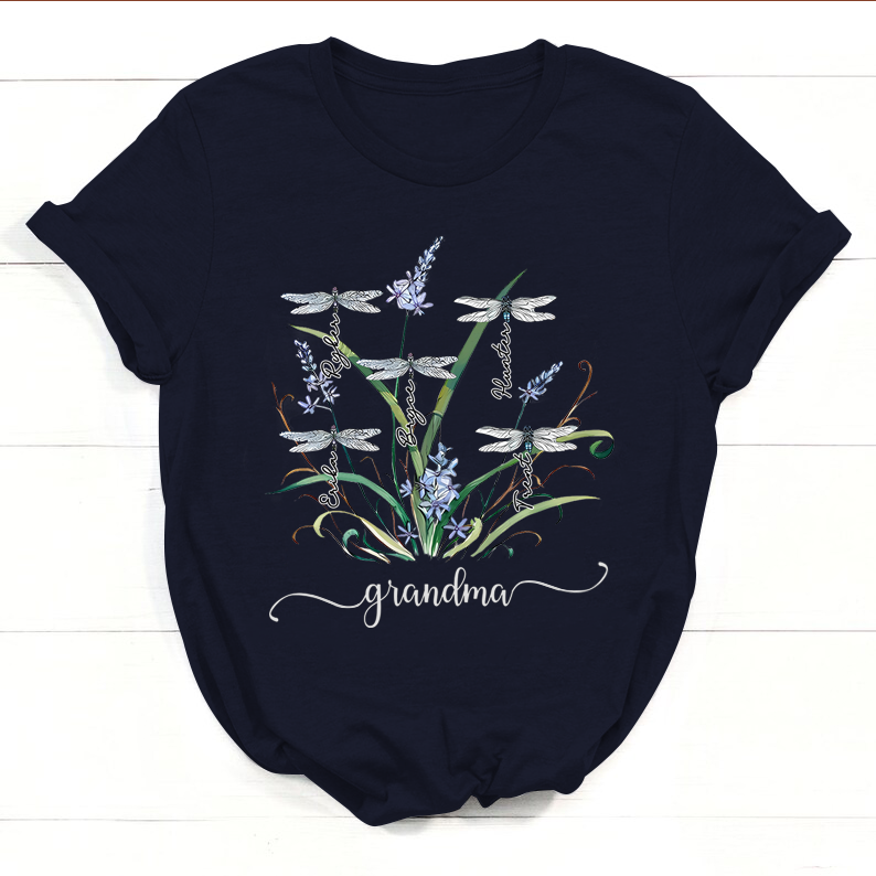 Personalized Nana Dragonfly Shirt, Personalized Grandma With Grandkids Names T-Shirt