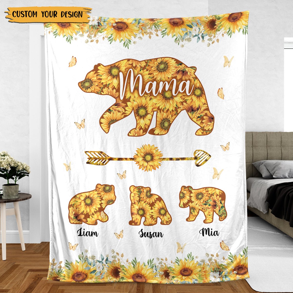 Mama Bear Sunflower - Personalized Blanket - Best Gift For Mother