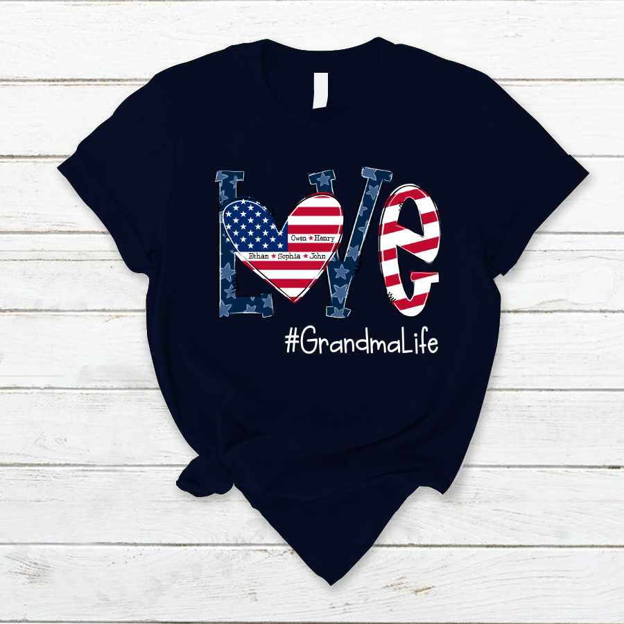 Personalized Love Grandma Life American Flag T-Shirt