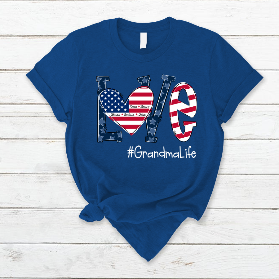 Personalized Love Grandma Life American Flag T-Shirt