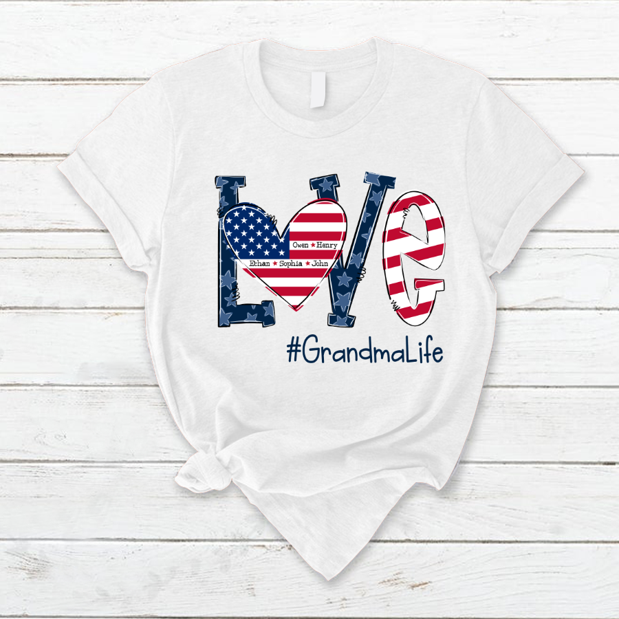 Personalized Love Grandma Life American Flag T-Shirt