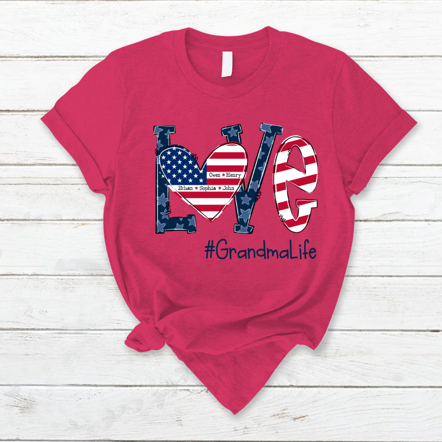 Personalized Love Grandma Life American Flag T-Shirt