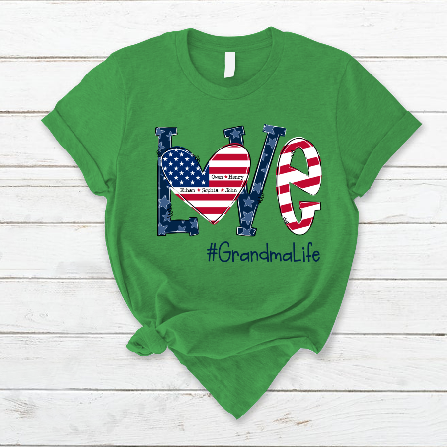 Personalized Love Grandma Life American Flag T-Shirt