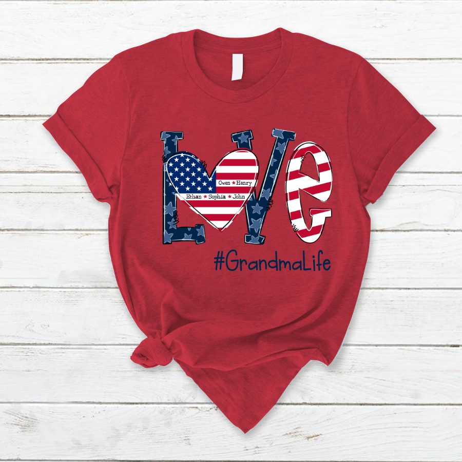 Personalized Love Grandma Life American Flag T-Shirt