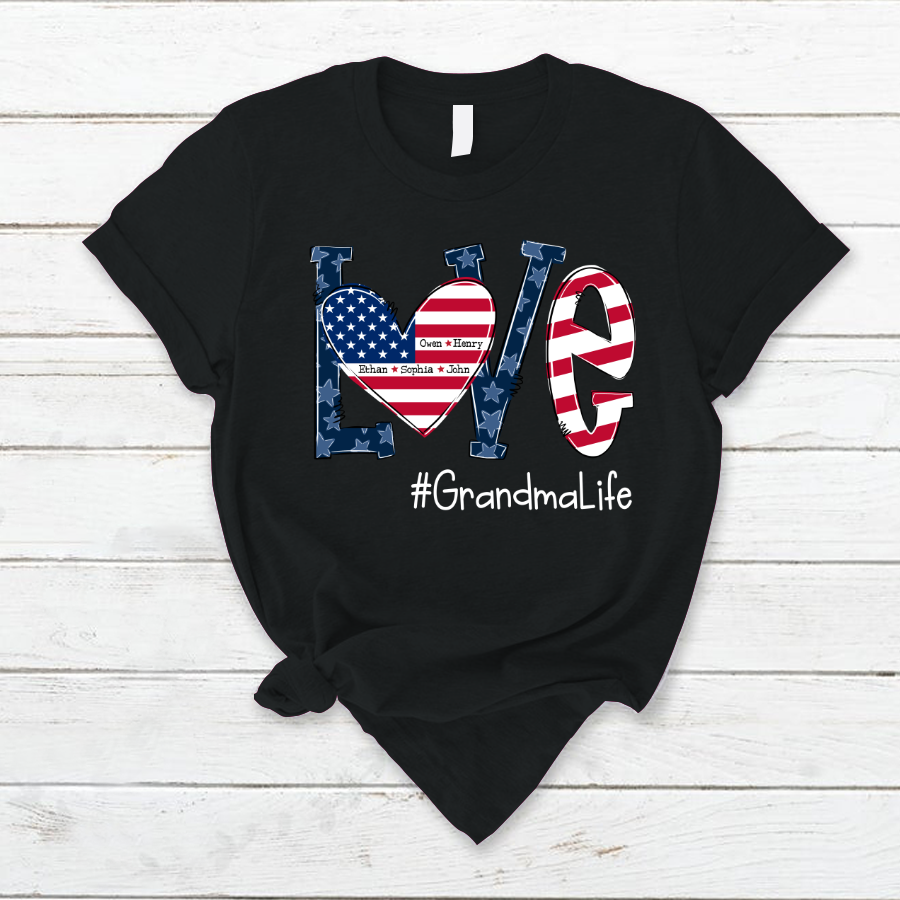 Personalized Love Grandma Life American Flag T-Shirt