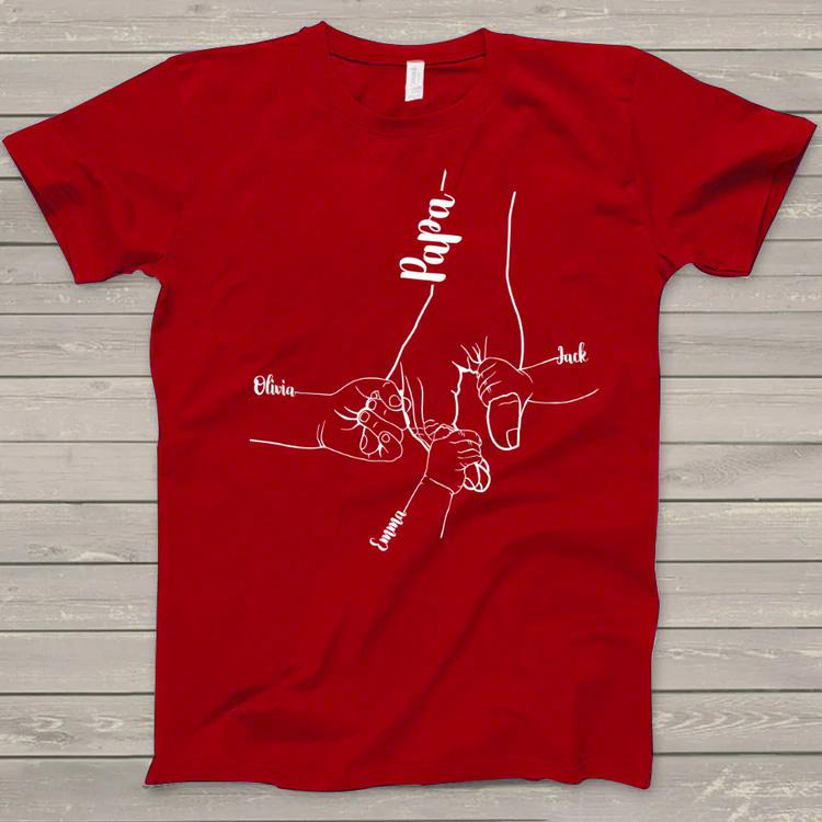 Personalized Names Hands Grandkids Papa T-SHIRT