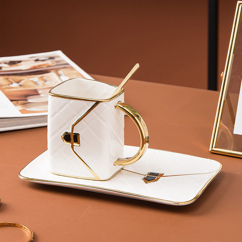 Creative Handbag Shaped Mug with Saucer and Spoon