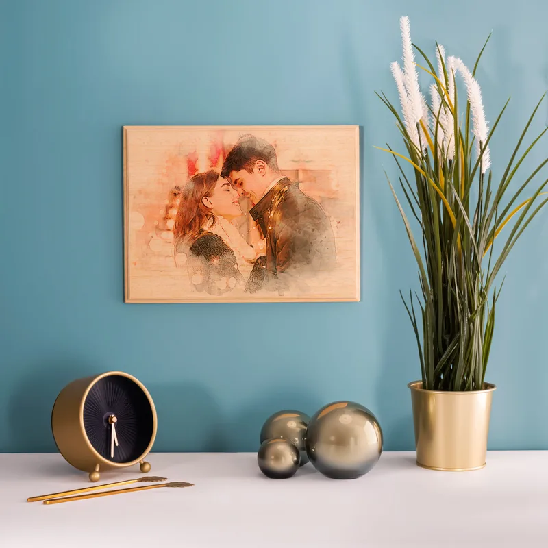 Custom Photo on Wood, Engraved Photo on Wood with Watercolor Style, Custom Wall Art, Personalized Portrait from Photo as Long Distance Gift.