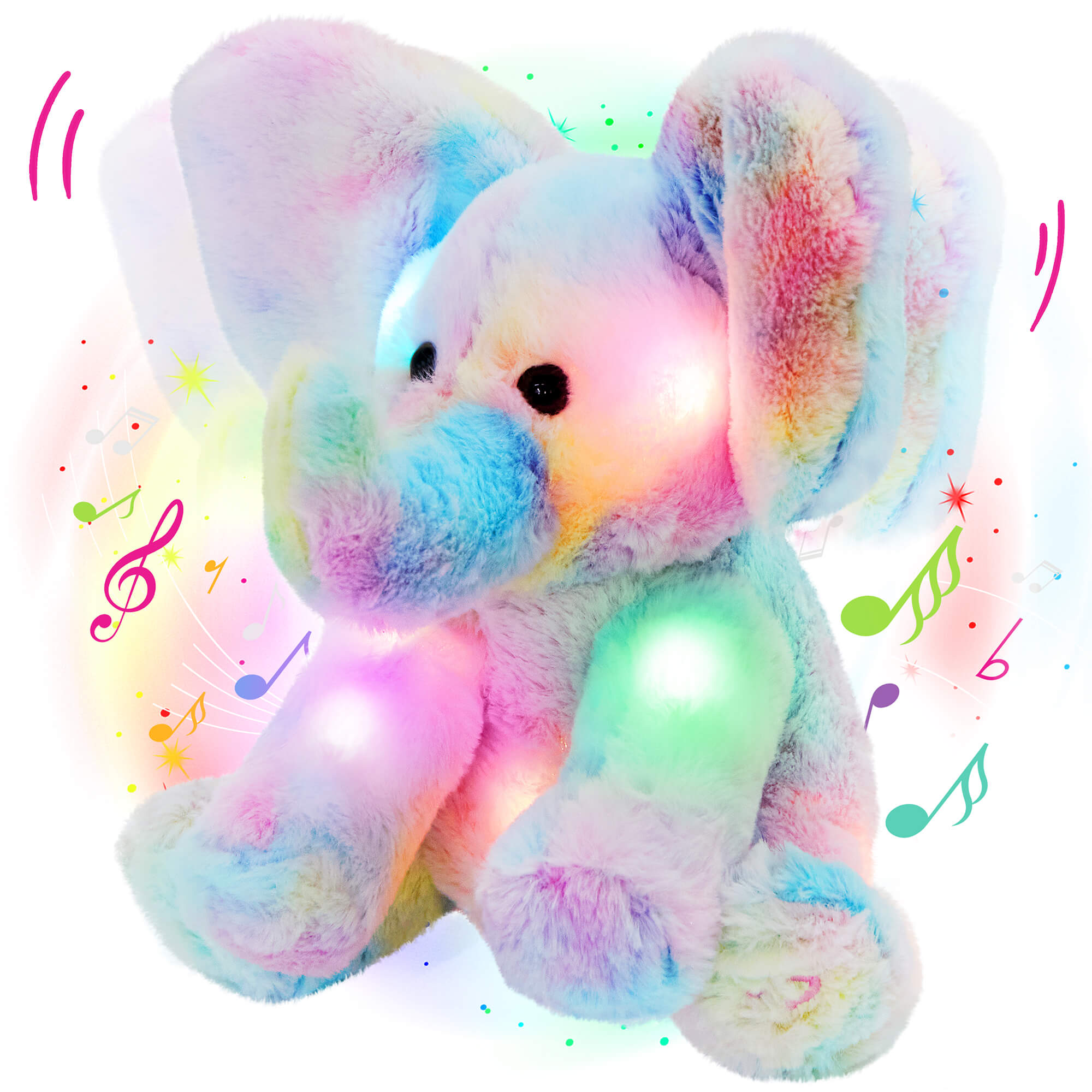 Musical LED Elephant Plush Stuffed Animal Toy Lullabies Nightlight Bedtime Blue 