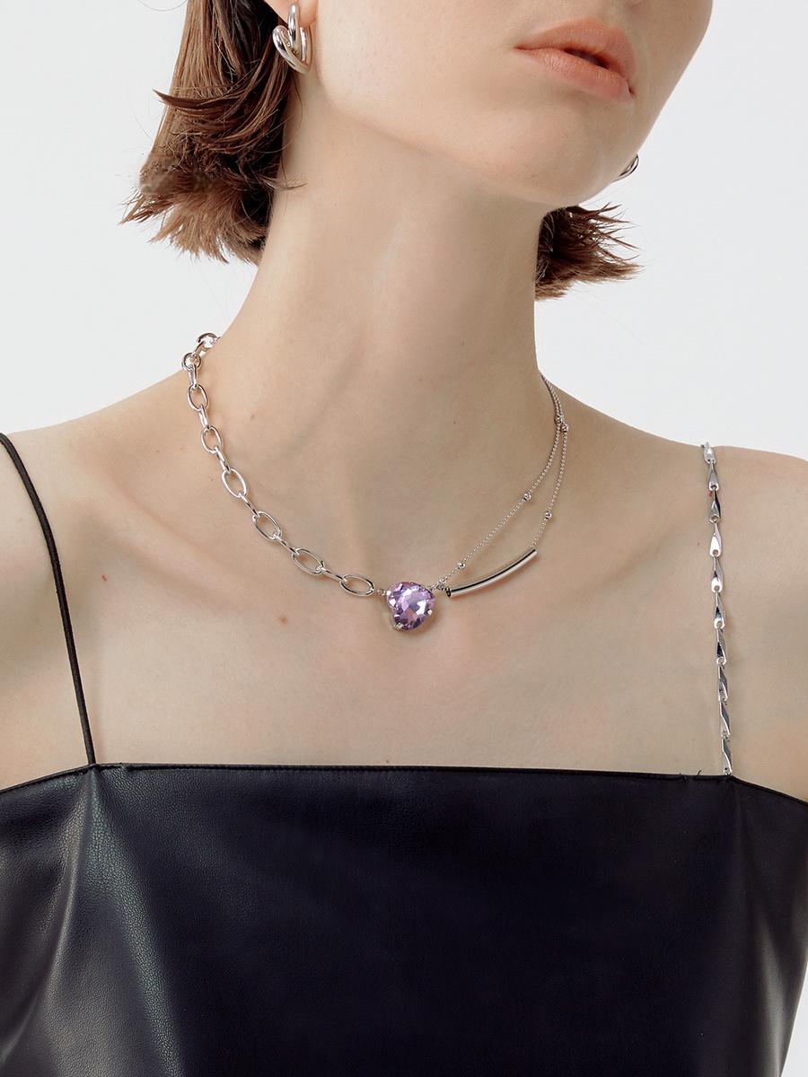 Bling Runway purple love necklace women's niche design heart-shaped pendant temperament clavicle chain 2021 NEW-BilngRunway