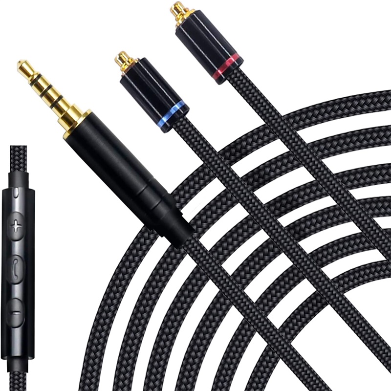 3APLUS mmcx リケーブル マイク付き イヤホンケーブル 交換用 ナイロン編み アップグレードケーブル マイクリモコン付き 音量調節 SEシリーズ用 着脱式 OFC ブラック