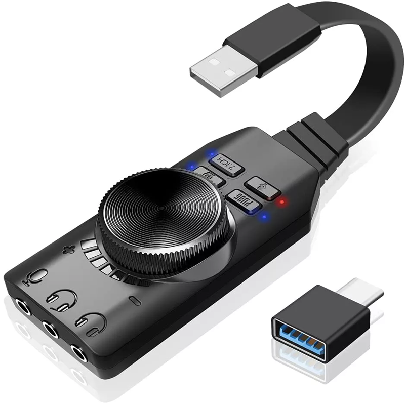 USBオーディオ変換アダプタ グレー サウンドカード ヘッドホン 3.5mm