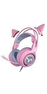 g951ピンクキャットイヤーヘッドセットUSBインターフェース3.5インターフェース超クリアコール