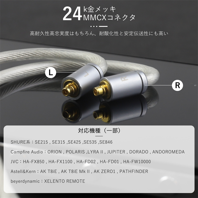 3APLUS TZ35 MMCXリケーブル 2芯同軸 OCCケーブル 銀メッキ・単結晶銅 アップグレードケーブル 3.5mm イヤホン交換用 1.2m