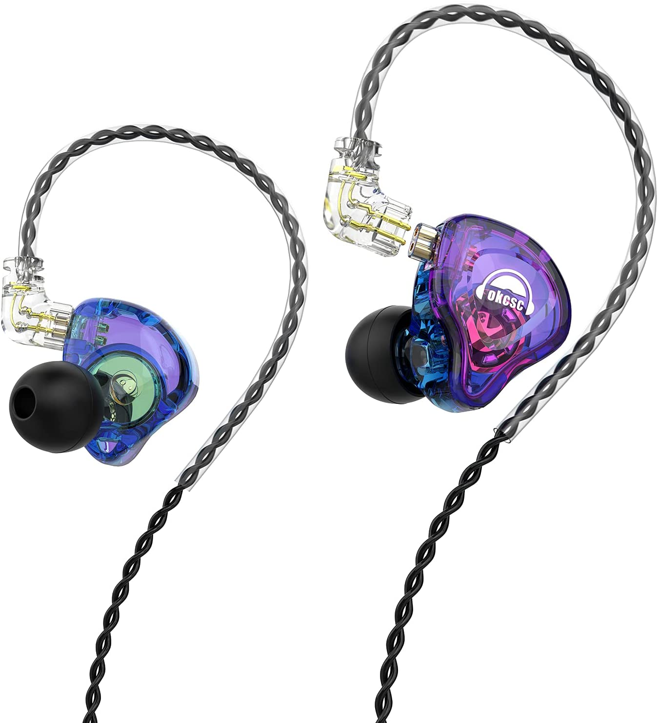 okcsc ED10 イヤホン 有線 カナル型イヤホン 重低音 耳掛け 着脱式ケーブル パソコン用 PC/スマホ対応 