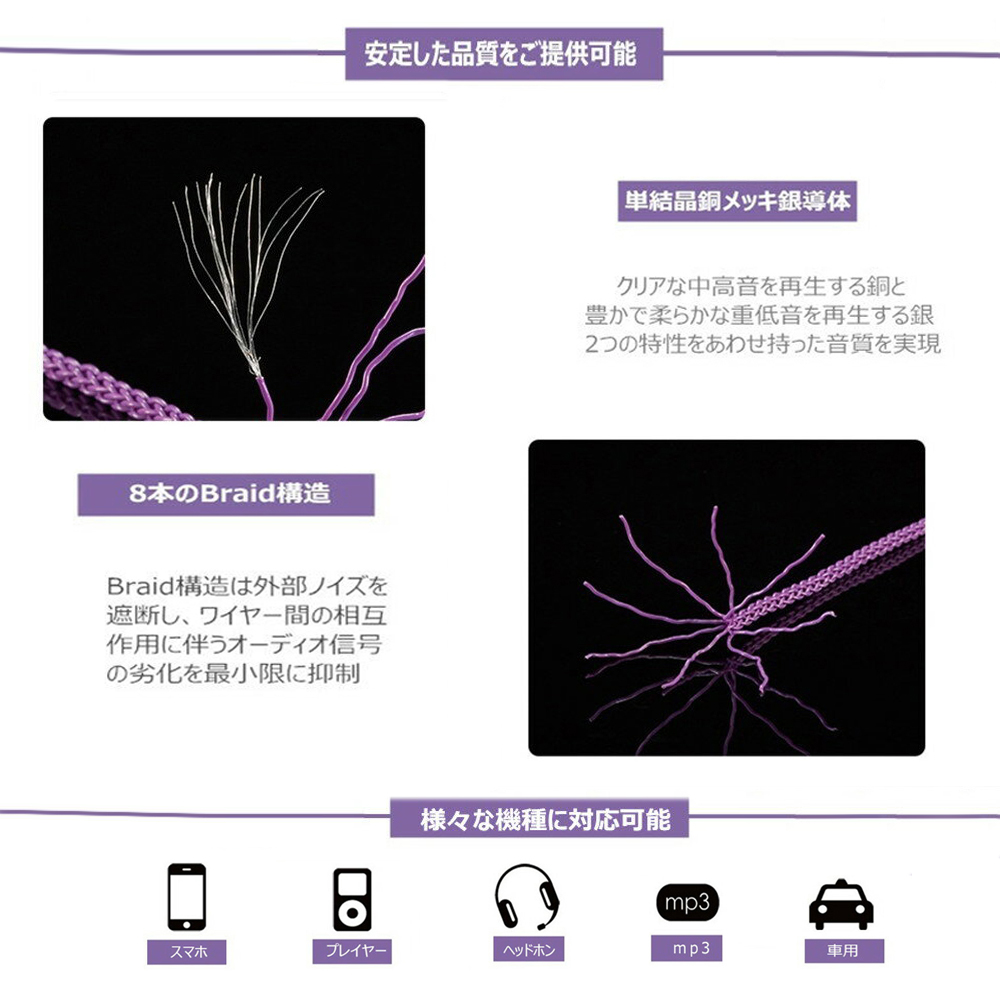変換ケーブル バランス接続ケーブル 8芯 10cm