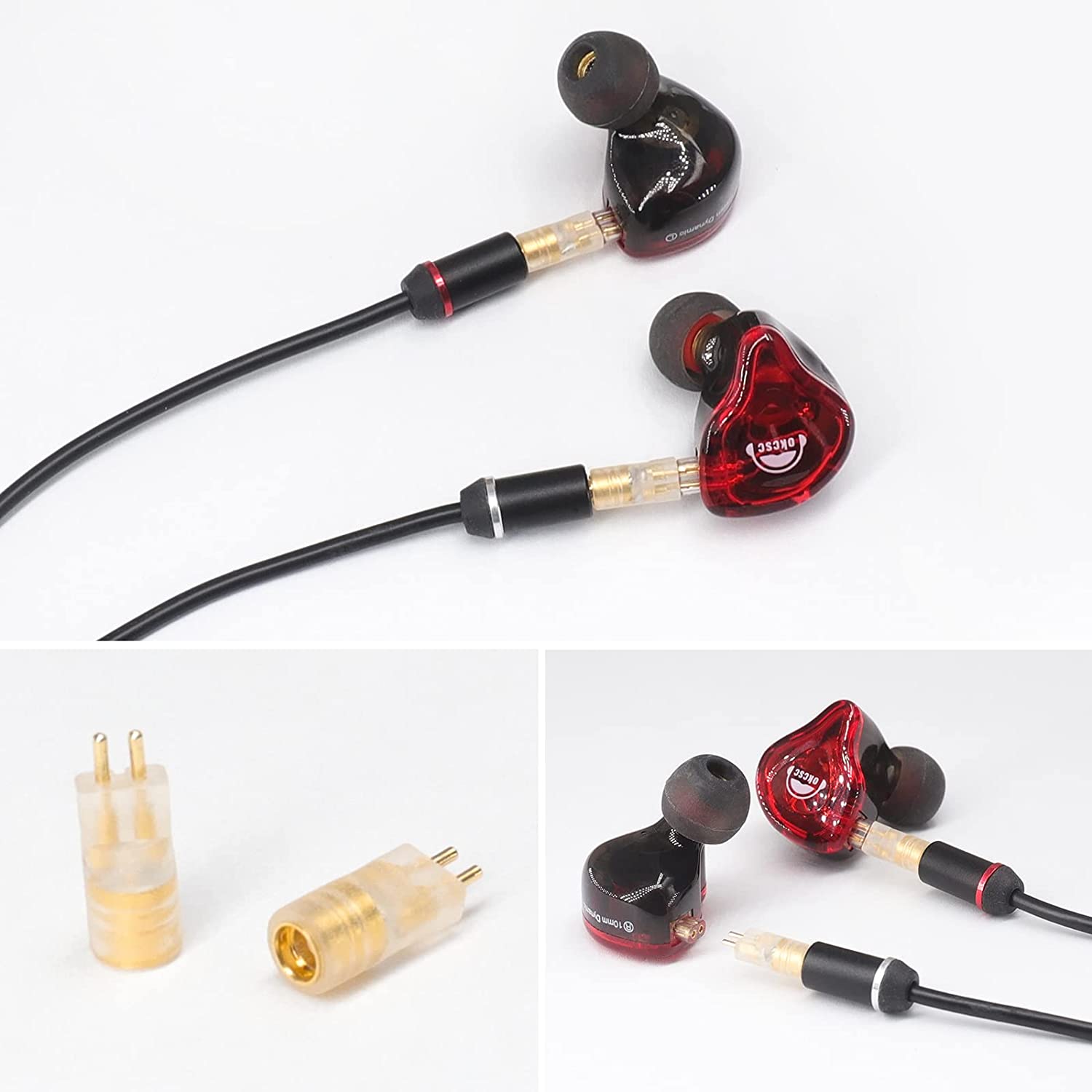 cooyin mmcx (リケーブル側) to FitEar (イヤホン側) アダプタ 千住銀入り錫はんだ 2U"金メッキプラグ 一体射出成形技術 音質劣化なし 線材テスト作業用 1ペア