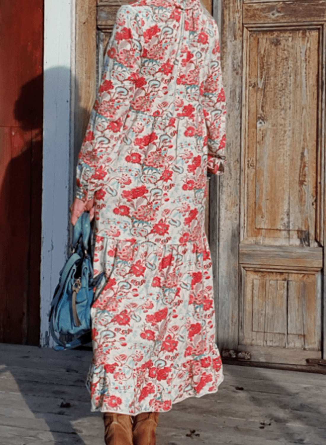 Women's Maxi Dresses Floral Tribal Long Sleeve V Neck Flare Fringe Tassels Dress