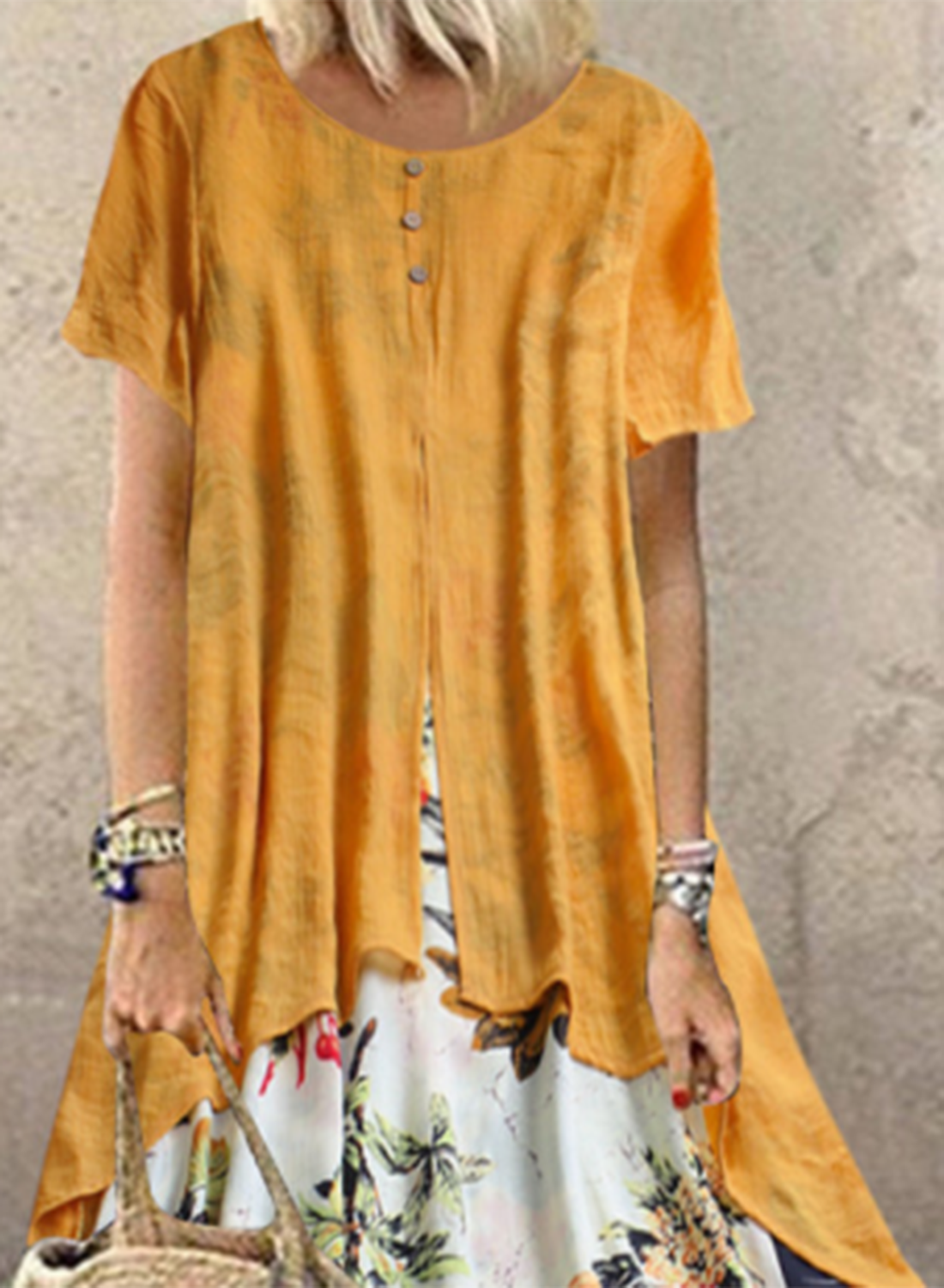 Women's Maxi Dresses A-line Floral Short Sleeve Round Neck Vacation Casual Cotton Linen Maxi Dress