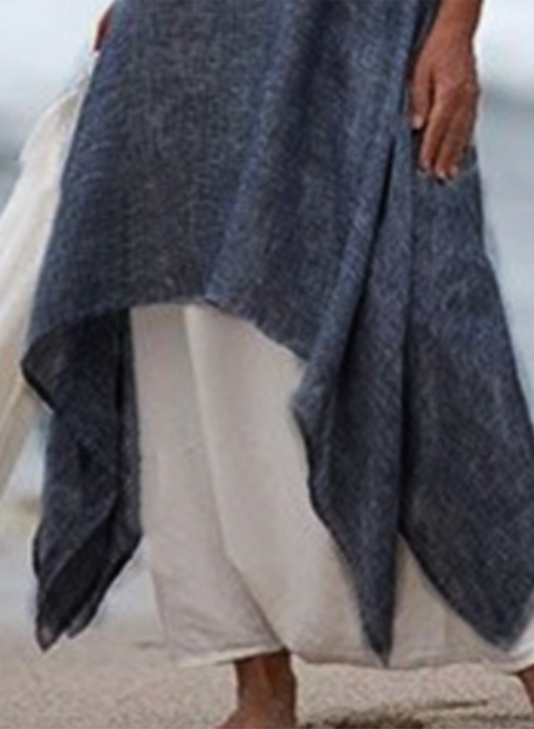 Women's Maxi Dresses Asymmetric A-line Solid 3/4 Sleeve Round Neck Daily Cotton Linen Boho Maxi Dress