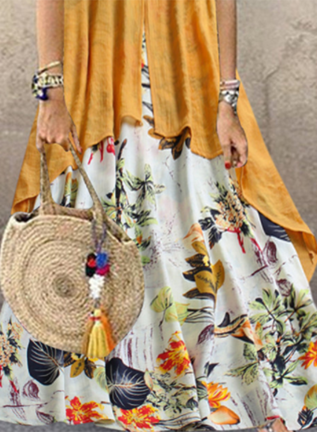 Women's Maxi Dresses A-line Floral Short Sleeve Round Neck Vacation Casual Cotton Linen Maxi Dress