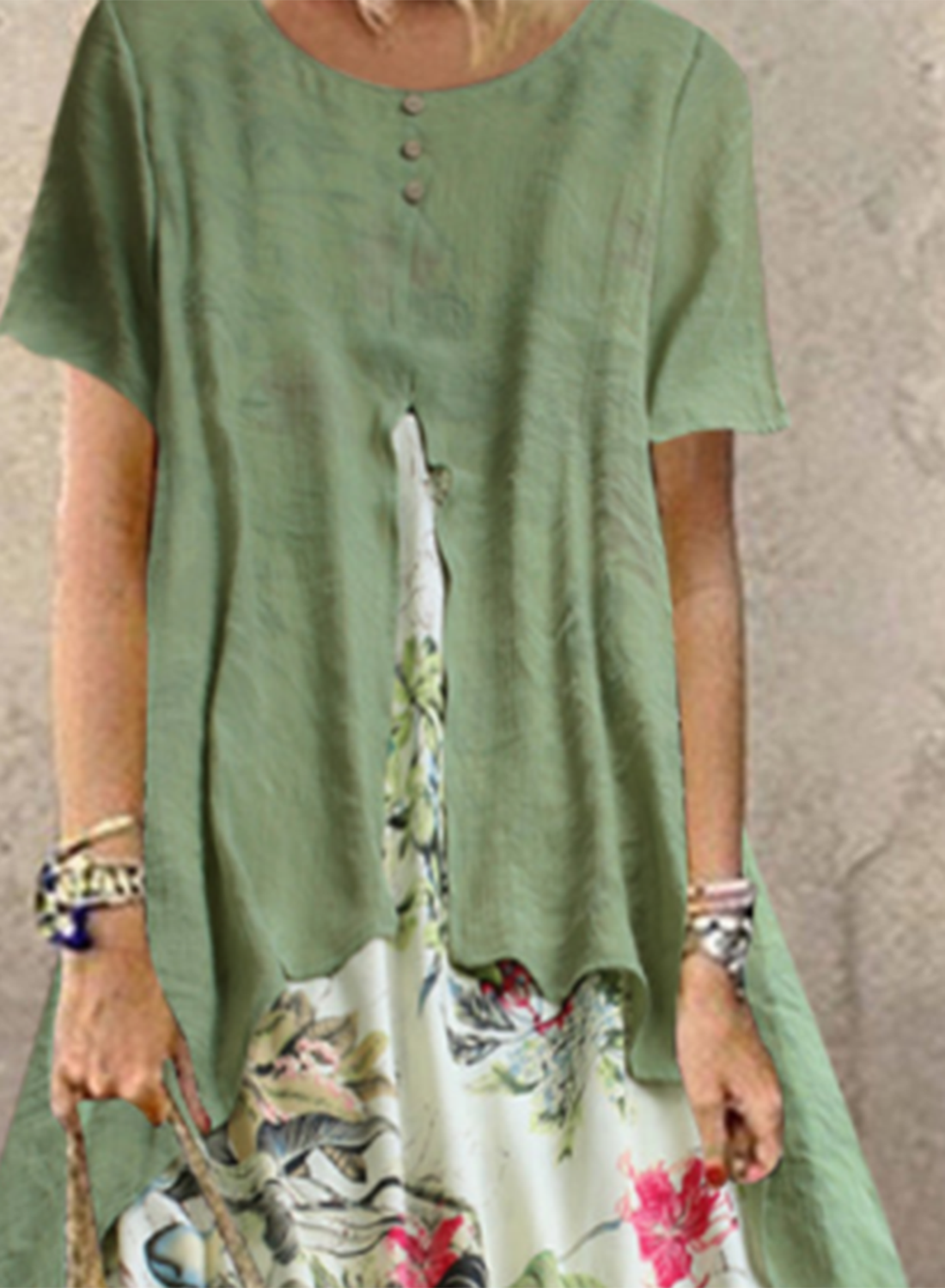 Women's Maxi Dresses A-line Floral Short Sleeve Round Neck Vacation Casual Cotton Linen Maxi Dress