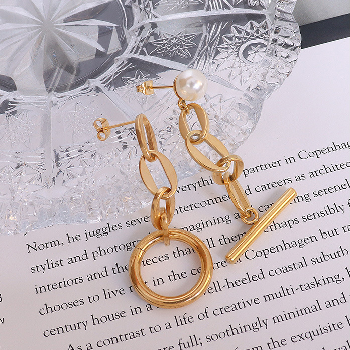 限时促销商品-Pearl Splicing Bold Chain Asymmetric Tassel Earings