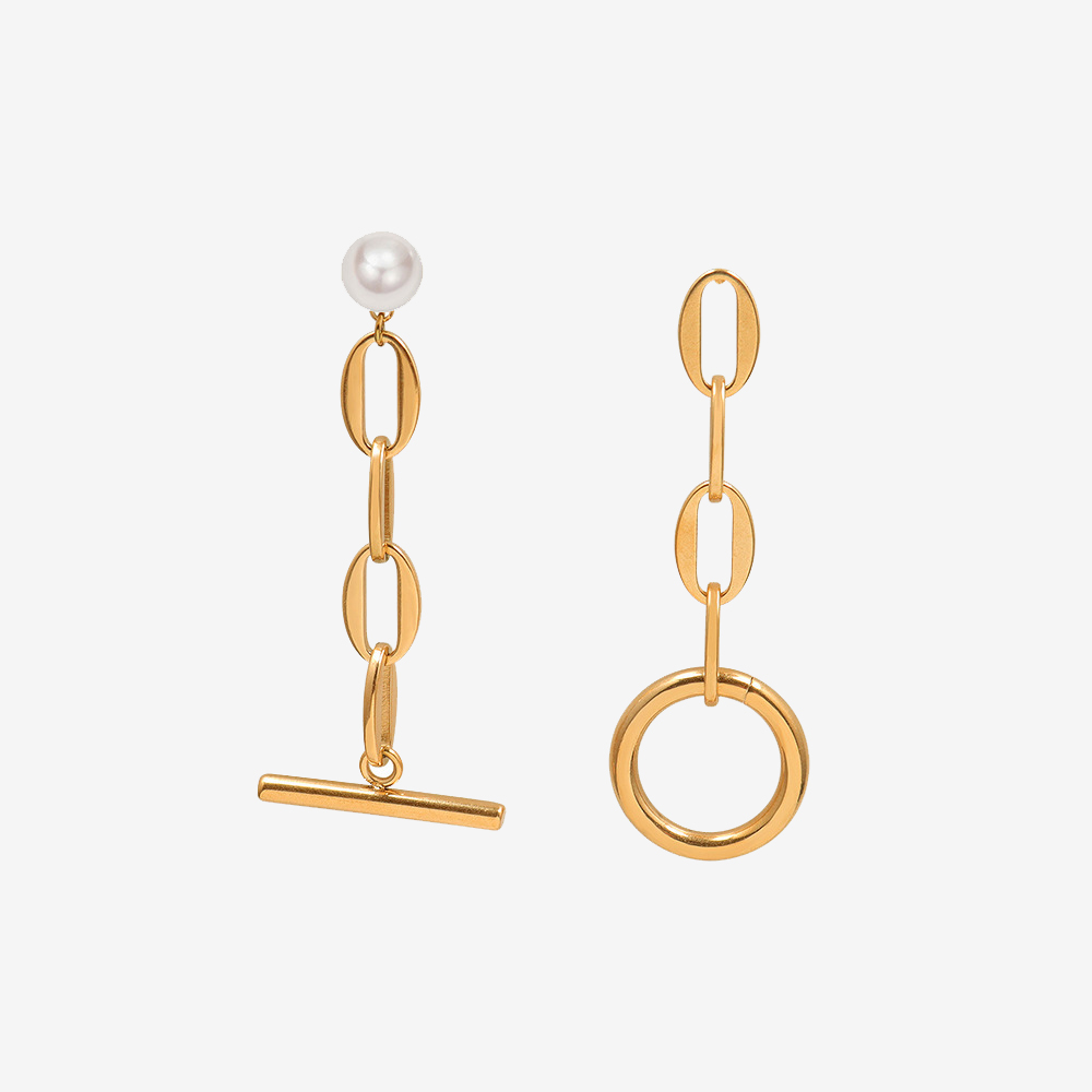限时促销商品-Pearl Splicing Bold Chain Asymmetric Tassel Earings