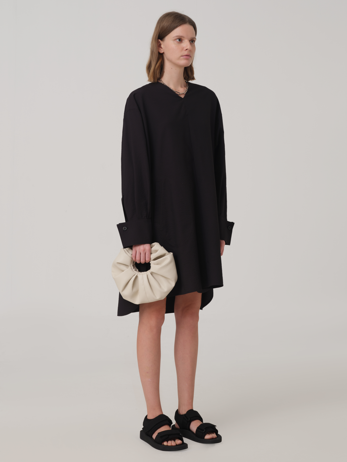 OVERSIZED BATWING SLEEVE COTTON SHIRT DRESS