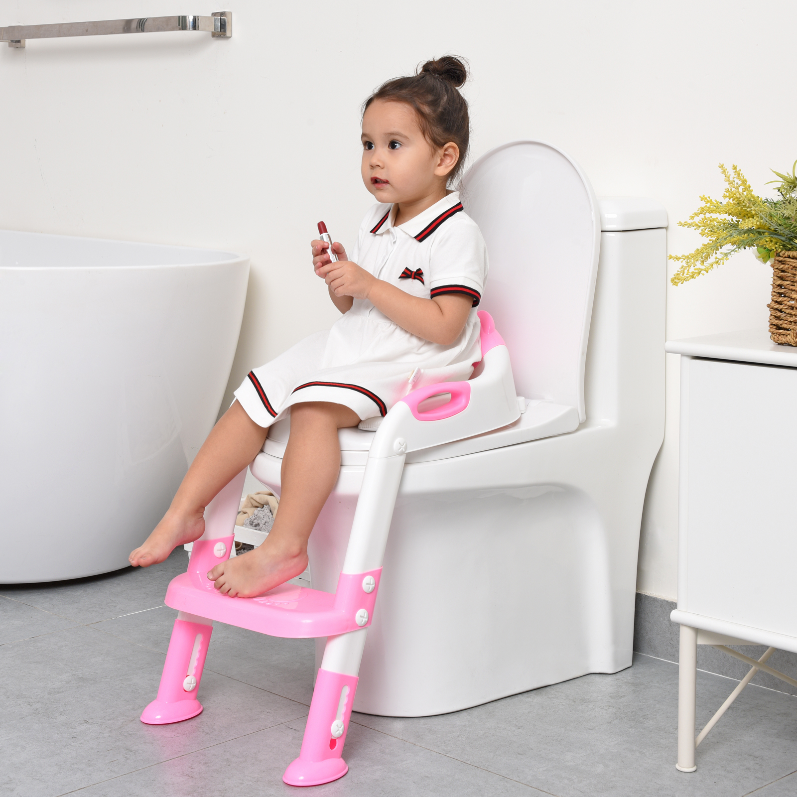Baby Kids Potty Training Seat With Step Stool Ladder Child Toddler Toilet Chair 
