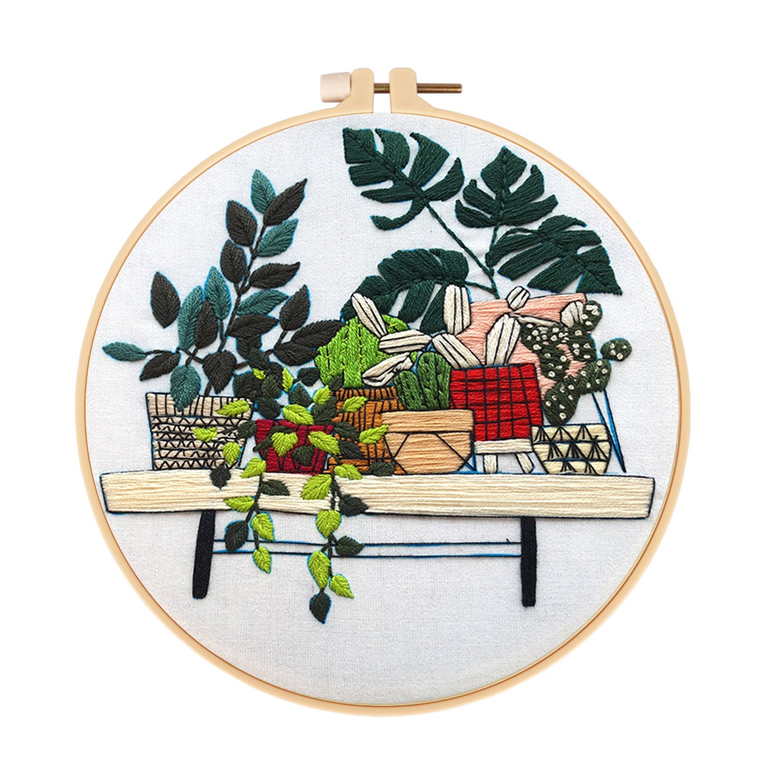 DIY Handmade Embroidery Cross stitch kit - Green Potted Plants Pattern