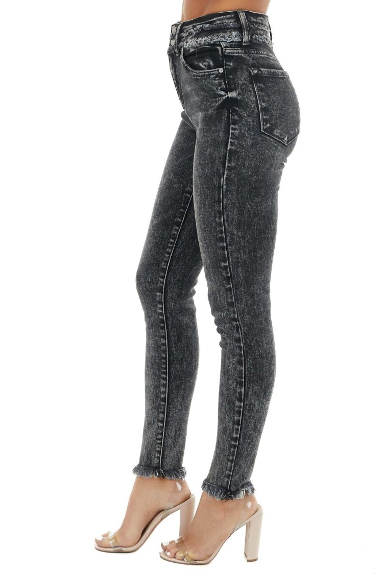 Fashion Skinny Ripped Leg Opening Black Jeans