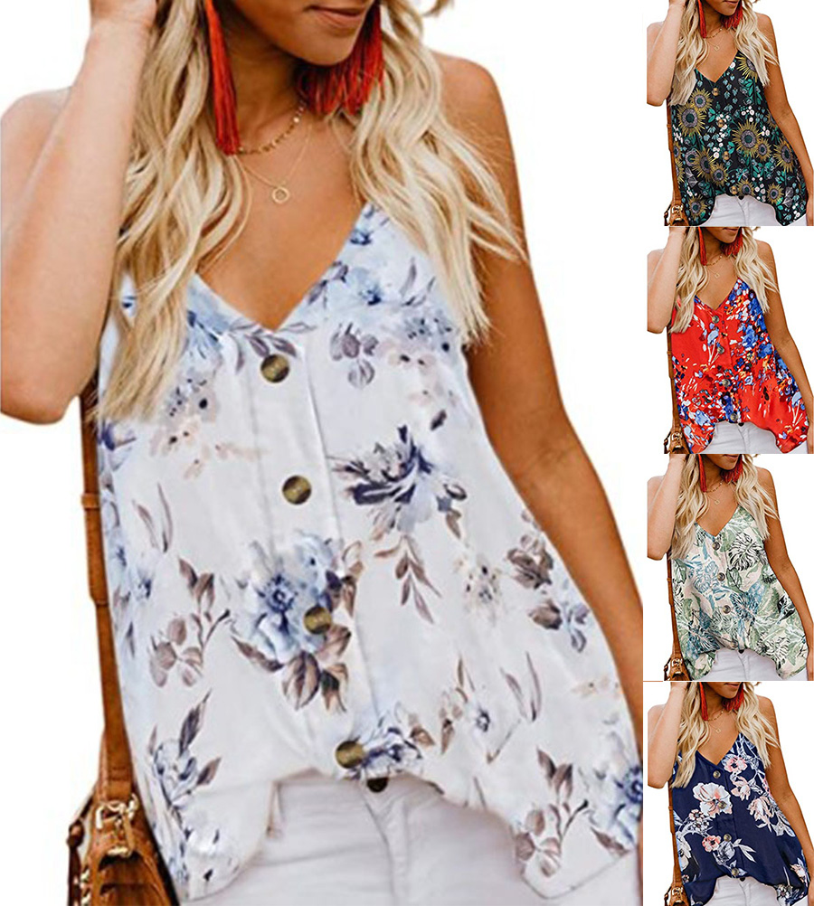 ♛TIANMI Womens Tops Button Down V Neck Strappy Tank Tops Loose Sleeveless Shirts Blouses 