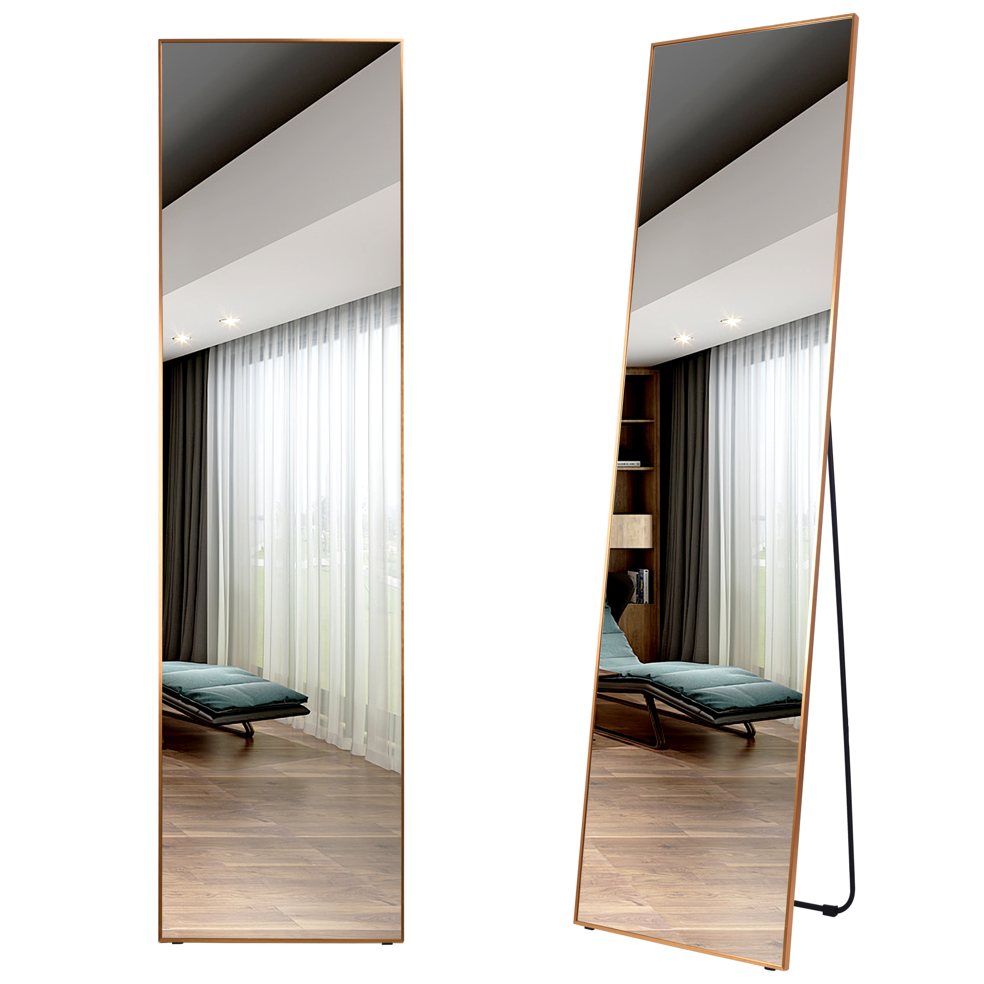 Full Length Mirror, Freestanding Floor Mirror, Wall Mounted Mirror, 63'' x 16'' (Gold)