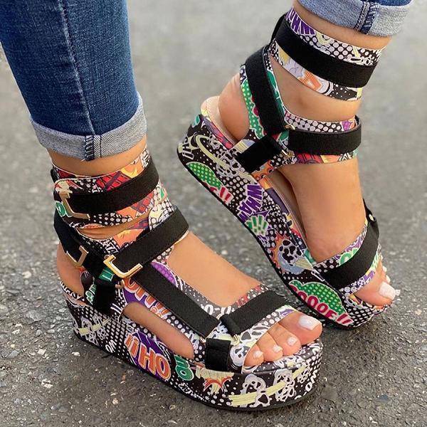 level up multicolor snakeskin platform sandal
