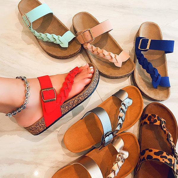 Shoemona Women's Stylish Plaited Toe Loop Flat Sandals