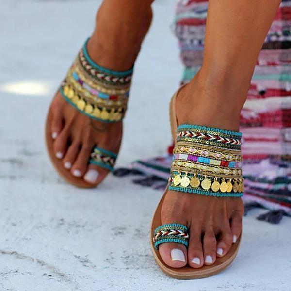 Shoemona Ethnic Boho Style Toe Ring Sandals