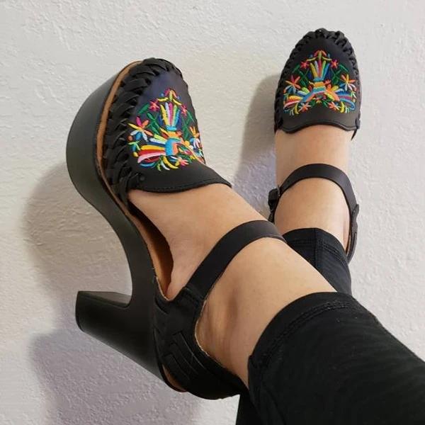 Shoemona Women's Summer Solid Color Woven Closed Toe High Heel Sandals