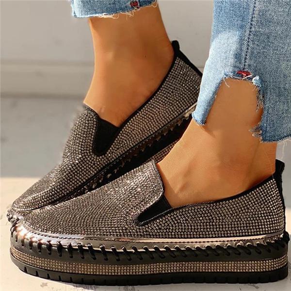 Cosylands Women Casual Fashion Rhinestone Slip-on Loafers/ Sneakers