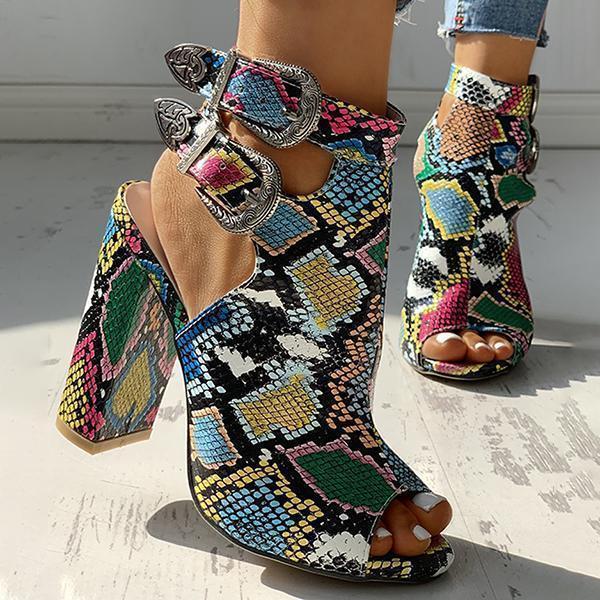Cosypairs Snakeskin Ankle Buckled Chunky Heels