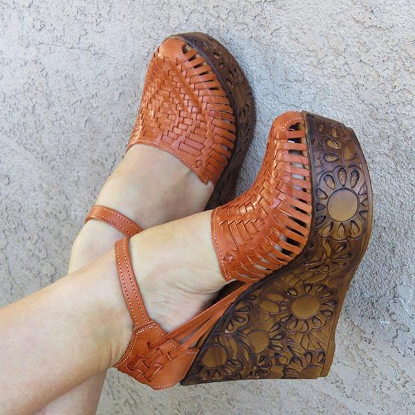 tan closed toe wedge sandals