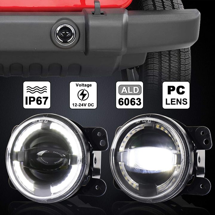 Jeep JK Fog Lights 20W Jeep Fog Lamps with White Halo DRL for Jeep Wrangler JK Dodge Chrysler